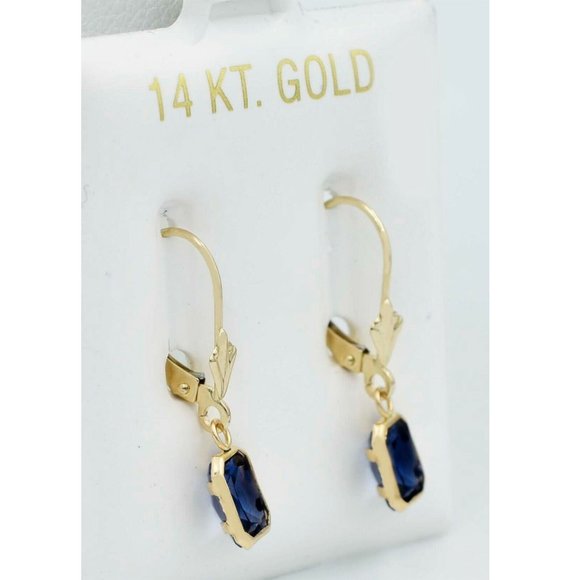 e5612tanwd-14ky-view2.jpg Created Tanzanite 2.26 Ct Dangling Earrings 14K Yellow Gold